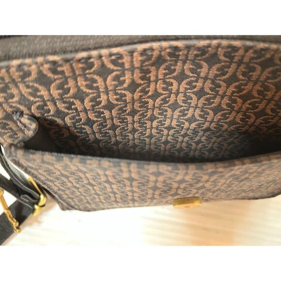 EUC Fossil Brown/Black Canvas and Leather Small Crossbody Handbag Purse w/Key - Picture 5 of 8